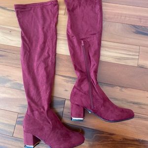 Red Velvet Thigh High Boots